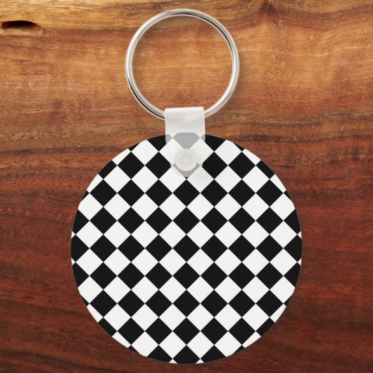 Solid Black and White Chevron Pattern Round Schlüsselanhänger (Vorderseite)