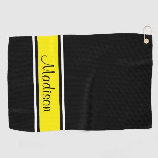 Solid Black Bright Yellow Strip Skriptname Golfhandtuch (Horizontal)