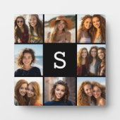Solid Black Foto Collage Custom Monogram Fotoplatte (Vorderseite)