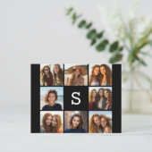 Solid Black Foto Collage Custom Monogram Postkarte (Stehend Vorderseite)