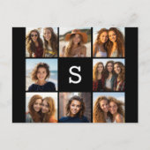 Solid Black Foto Collage Custom Monogram Postkarte (Vorderseite)
