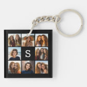Solid Black Foto Collage Custom Monogram Schlüsselanhänger (Rückseite)