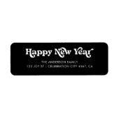 Solid Black Happy New Year Retro Typografy Label (Vorne)