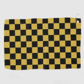 Solid Black with Metallic Gold Square Pattern Golfhandtuch (Horizontal)