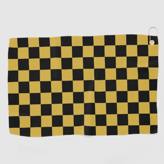 Solid Black with Metallic Gold Square Pattern Golfhandtuch (Horizontal)