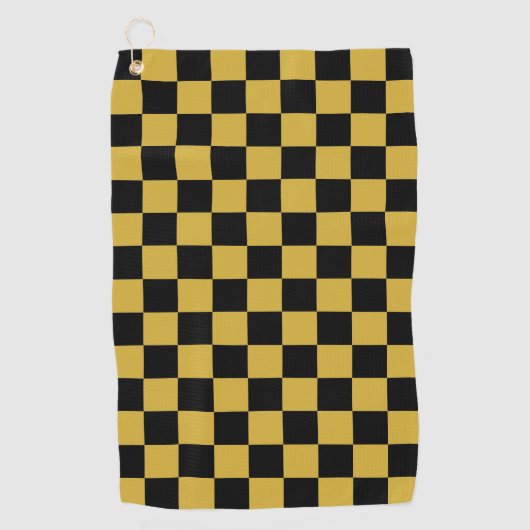 Solid Black with Metallic Gold Square Pattern Golfhandtuch (Vorderseite)