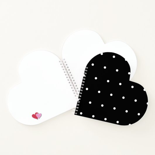 Solid Black with White Dot Style Heart Shaped Notizblock (Innenseite)