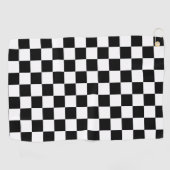 Solid Black with White Square Pattern Golfhandtuch (Horizontal)