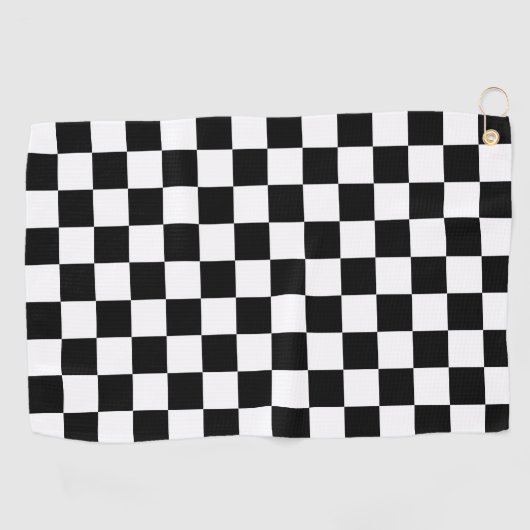 Solid Black with White Square Pattern Golfhandtuch (Horizontal)