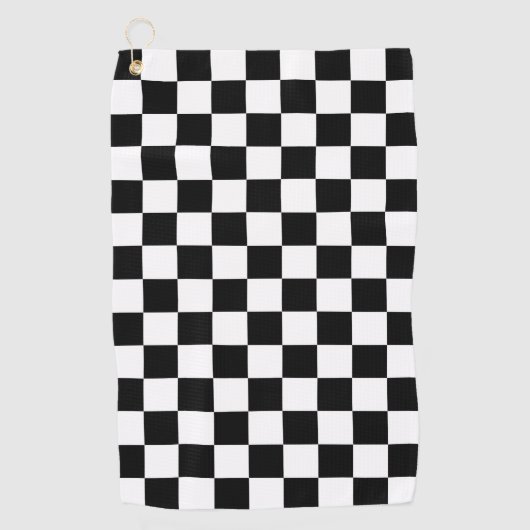 Solid Black with White Square Pattern Golfhandtuch (Vorderseite)