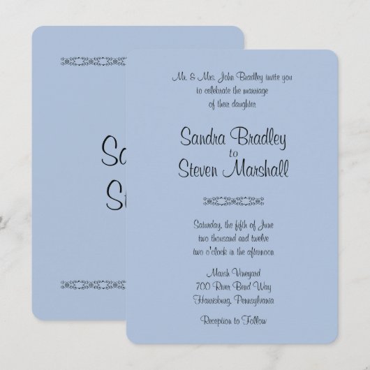 Solid Blue Wedding Einladung (Vorne/Hinten)