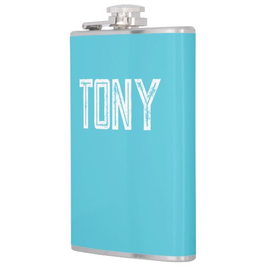 Solid Bright Sky Blue Individuelle Name Monogram Flachmann (Links)