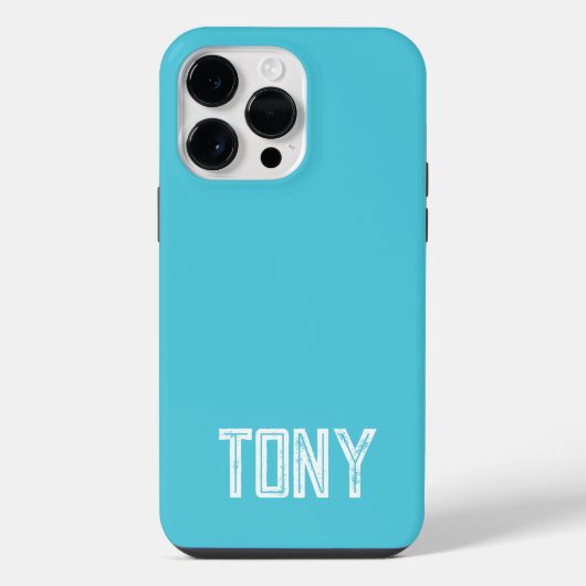 Solid Bright Sky Blue Individuelle Name Monogram iPhone Hülle (Rückseite)