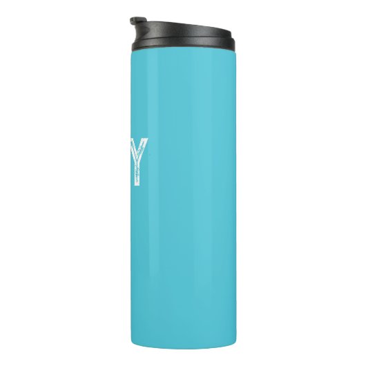 Solid Bright Sky Blue Individuelle Name Monogram Thermosbecher (Nach rechts gedreht)