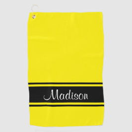Solid Bright Yellow Black Stripes Script-Name Golfhandtuch