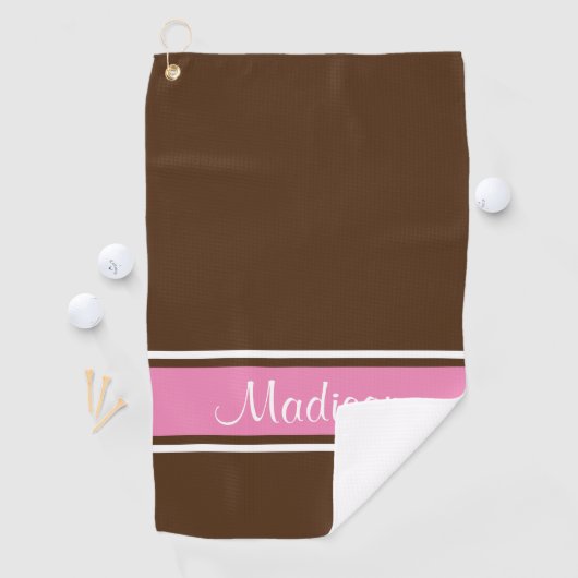 Solid Brown Pink White Strip Skriptname Golfhandtuch (Insitu)