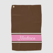 Solid Brown Pink White Strip Skriptname Golfhandtuch (Vorderseite)