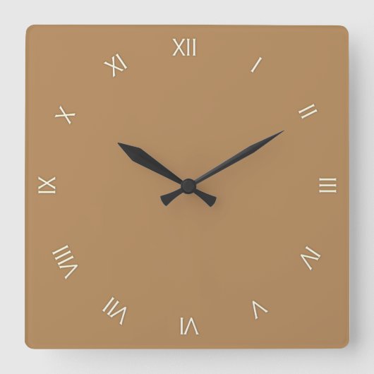 Solid Brown White Roman Numerals Quadratische Wanduhr (Vorderseite)