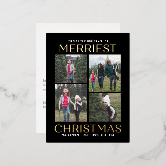 Solid Clean Collage FOIL Weihnachtskarte Postkarte (Vorderseite/Rückseite)