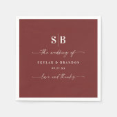 Solid Color Cinnamon Red Mit Monogramm Wedding Serviette (Vorderseite)