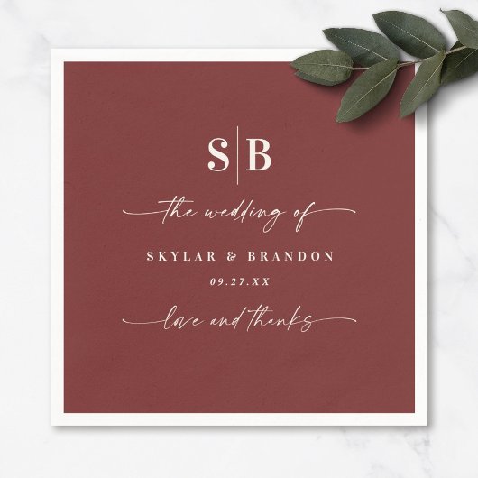 Solid Color Cinnamon Red Mit Monogramm Wedding Serviette