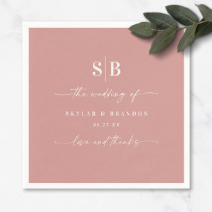 Solid Color Dusty Rose Pink Monogrammed Wedding Serviette