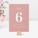 Solid Color Dusty Rose Pink Wedding Tischnummer<br><div class="desc">Einfache Rose Solid Color Dusty Rosa Hochzeitsempfehlung Abendessen Tischnummern. Diese moderne schicke Tafelkarte ist einfach klassisch und elegant mit einer schlichten Hintergrundfarbe und einem hübschen Schriftart mit Schwänzen für die Schriftzeichen. Im neuen Farbraum gezeigt. Erhältlich in mehreren Farboptionen, oder fühlen Sie sich frei, die Farben aus dem Editor zu bearbeiten...</div>