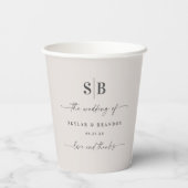 Solid Color Gardenia White Wedding Monogram Pappbecher (Rückseite)