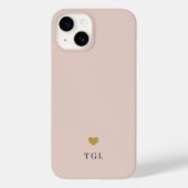 Solid Color Gold Heart Monogram Dusty Pink Case-Mate iPhone Hülle (Rückseite)
