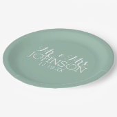 Solid Color Mint Green - Mr. & Mrs. Gastgeschenke Pappteller (Schrägansicht)