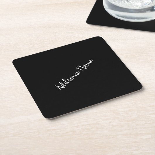 Solid Color Modern Basic Black Mit Monogramm Rechteckiger Pappuntersetzer (angewinkelt)