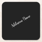 Solid Color Modern Basic Black Mit Monogramm Rechteckiger Pappuntersetzer (Vorderseite)