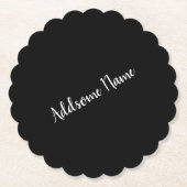 Solid Color Modern Basic Black Mit Monogramm Untersetzer (Vorderseite)