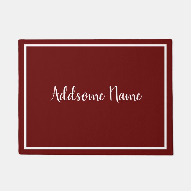 Solid Color Modern Basic Burgundy White Monogram Fußmatte (Vorderseite)
