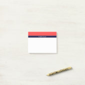 Solid Coral Red, Navy Blue Ribbon Name Monogram Post-it Klebezettel (Auf Schreibtisch)