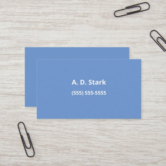 Solid Cornflower Blue Minimalistisch Business Card Visitenkarte (Vorderseite/Rückseite Beispiel)