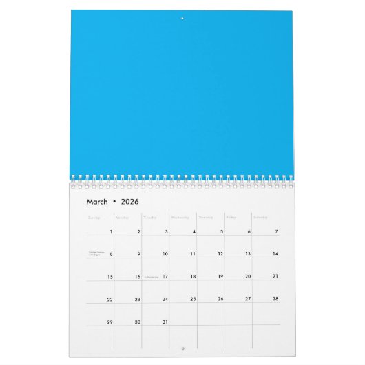 Solid Cyan Blue Background | Summer Minimal Style Kalender (Mär 2026)
