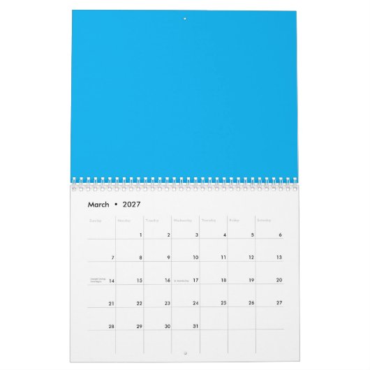 Solid Cyan Blue Background | Summer Minimal Style Kalender (Mär 2027)