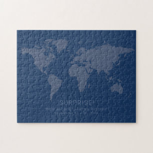 Solid Dark Blue World Map Geheimnachricht Puzzle