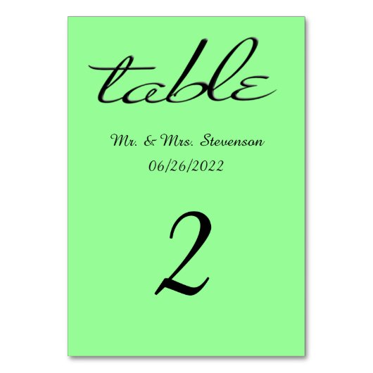 Solid Dark Mint Green Tischnummer (Vorderseite)