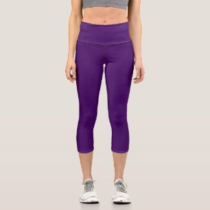 Solid dark violet purple capri leggings