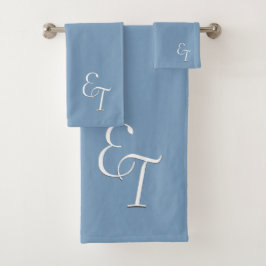 Solid Dusky Blue Monogram Badhandtuch Set