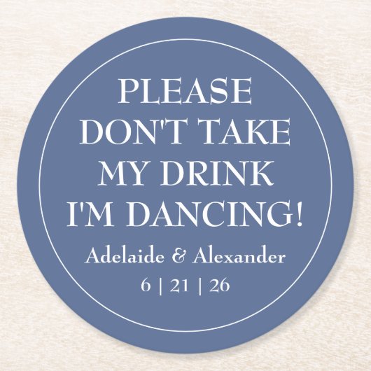 Solid Dusty Blue Wedding Runder Pappuntersetzer (Vorderseite)