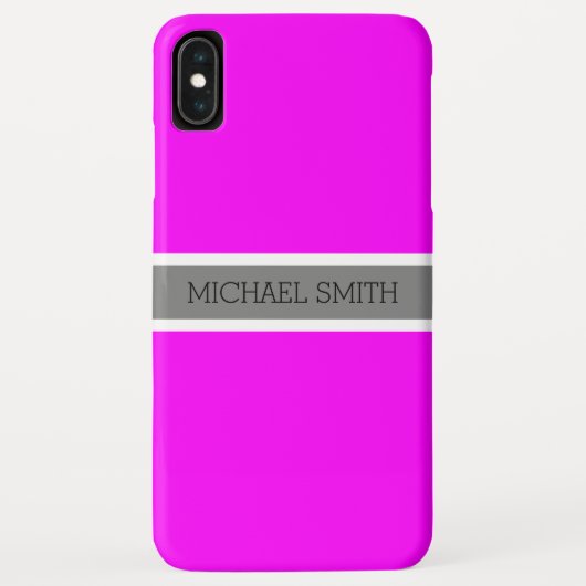 Solid Fuchsia Modern Gray Ribbon Eleganter Name Case-Mate iPhone Hülle (Rückseite)
