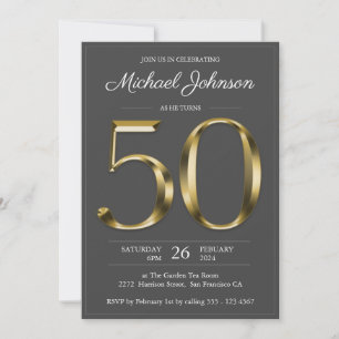 Solid Gold 50. Geburtstag Dunkles Gray Classy Part Einladung