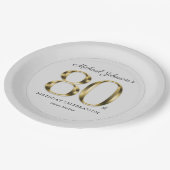 Solid Gold 80. Achtzigste Text Light Gray Elegant Pappteller (Schrägansicht)