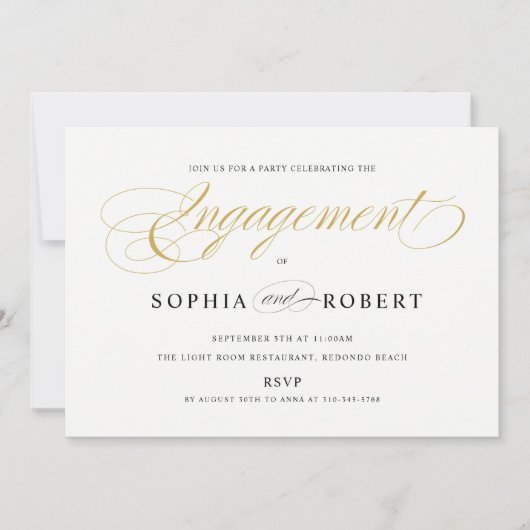 Solid Gold Elegante Calligrafy Verlobung Einladung (Vorderseite)