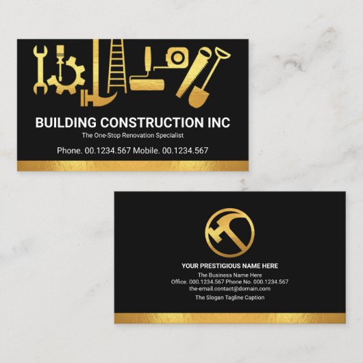 Solid Gold Handyman Construction Tools Builder Visitenkarte (Vorne/Hinten)
