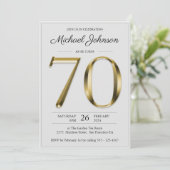 Solid Gold Text Gray Einfache Klasse 70. Geburtsta Einladung (Stehend Vorderseite)