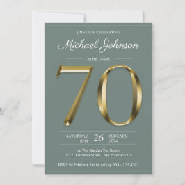 Solid Gold Text Sage Green Classy 70. Geburtstag Einladung